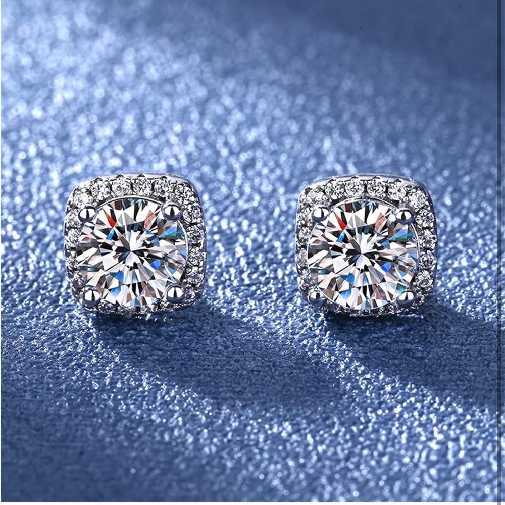 Elegant Sterling Silver Diamond Stud Earrings
